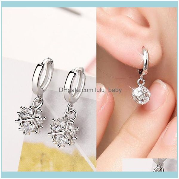 

earrings jewelryfashion 925 sier round ball pendant zircon small hoop earring for girls women beautiful loop hie jewelry & drop delivery 202, Golden;silver