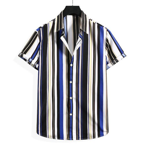 

men's casual shirts icclek2021 summer short-sleeved striped flower shirt foreign trade printing fashion cardigan beach, White;black