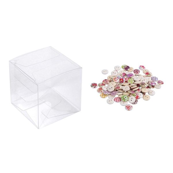 

pcs pattern round buttons wooden & 50 pvc transparent square gift boxes wrap