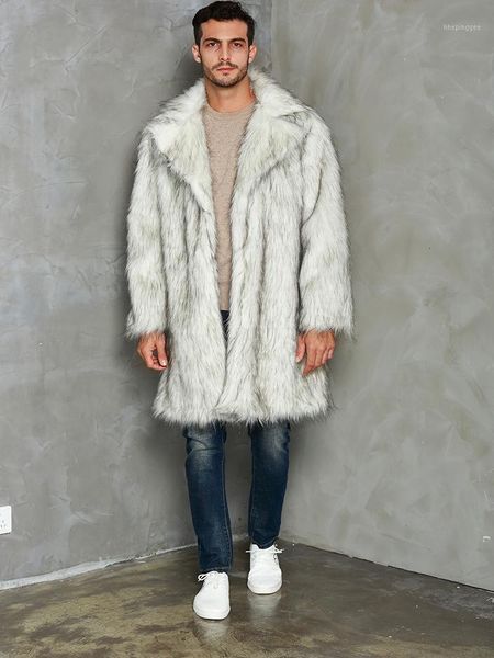 

men's & rorodox winter men fashion notch collar warm faux fur thick coat jacket white color black tip long overcoat1 k79g