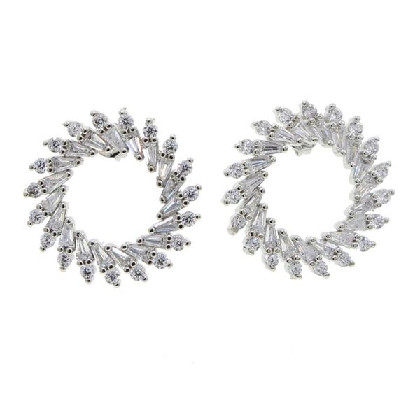 

stud 5a cubic zirconia sparking bling cz paved geometric hollow big round circle earring, Golden;silver