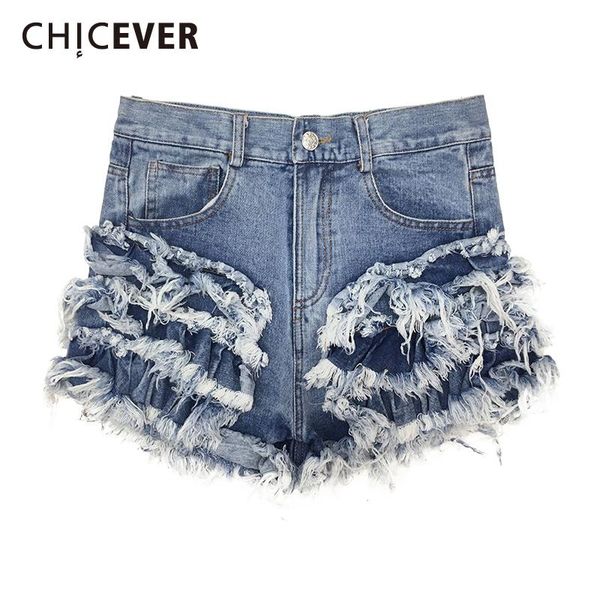 

blue shorts for women high waist patchwork ruffles asmmetrical loose streetwear denim short pant female 2021 style women's, White;black