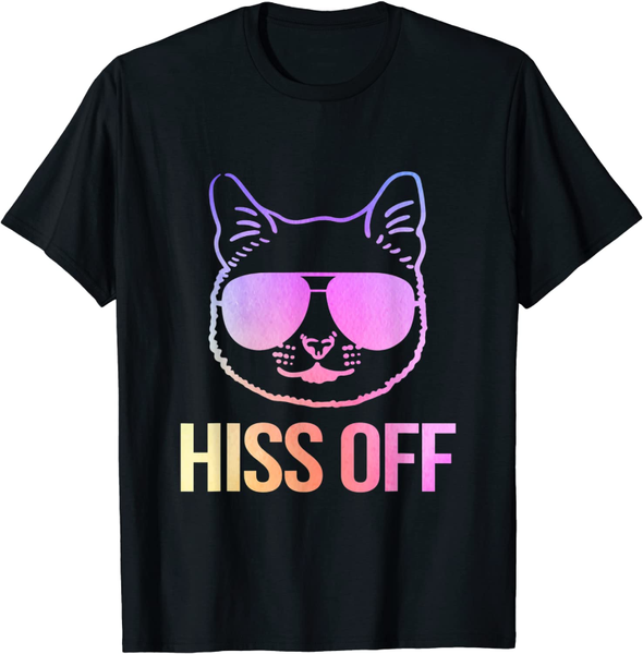 

women's t-shirt hiss off funny cat sunglasses cute halloween, White