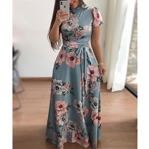 

2021flower print long sleeve maxi dress spring autumn casual slim sashes long dress women elegant robe party dresses plus size s-5xl, Black;gray
