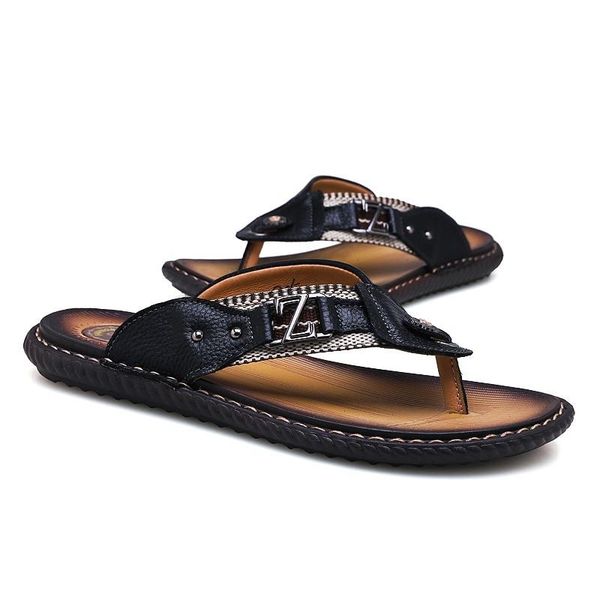 

sandals cuero transpirables erkek sandel heren piscine sandalen summer men sandalet sandalia genuino beach sandals-men de v vietnam da, Black