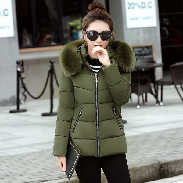 

women's korean fashionable thin warm coat thicken ladies coats big leather collar with hood parkas lady winter jacket d257, Black