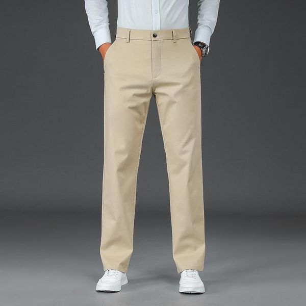 

men's pants men formal office dress flat front straight fit trousers stretch business bottoms casual, Black