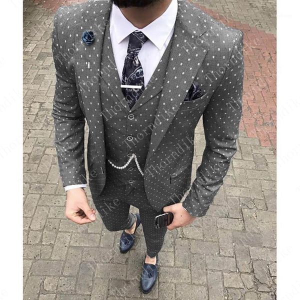 

italian men tailcoat gray polka dots wedding suits for groomsmen 3 pieces peaked lapel groom dress men's & blazers, White;black