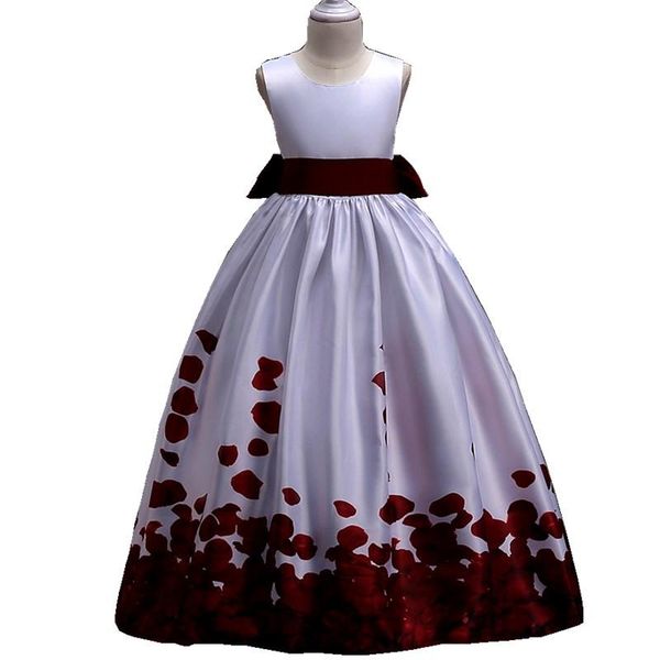 

girl's dresses european kids wedding wine red blue girls summer floral dress princess clothes for age 5 to 13 14 15 16 years, Red;yellow