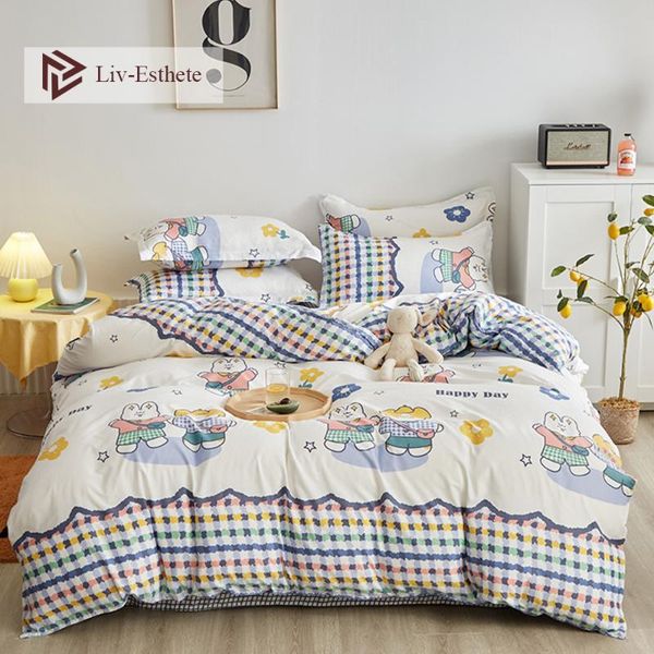 

liv-esthete cartoon bedding set fashion bedspread child single twin double  king duvet cover flat sheet home decor sets