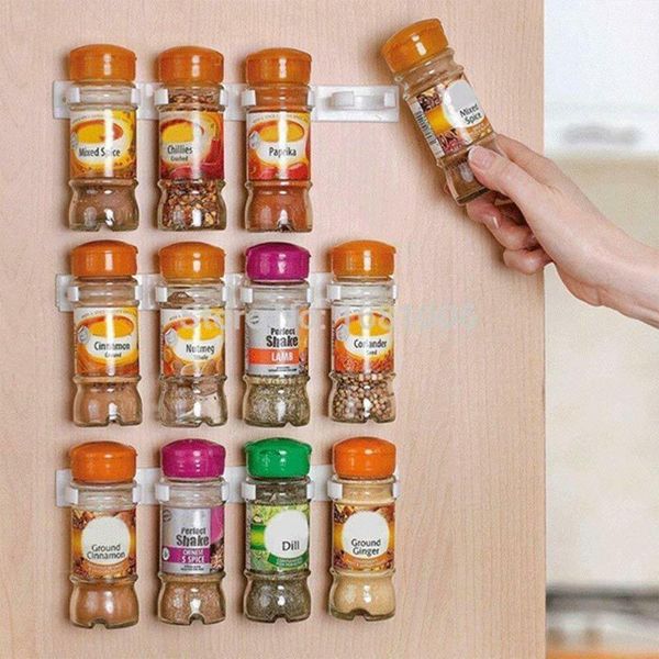 

hooks & rails multi-use home kitchen self-adhesive wall-mounted spice jar holder clips bottle storage rack gripper accessories