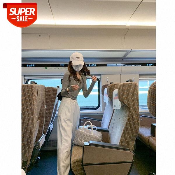 

white jeans women's trendy loose waist slimming straight wide-leg pants mopping trousers #cx5k, Black;white