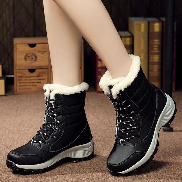 

boots women's winter shoes, 42 plus size boots, waterproof platform snow 2021, Black
