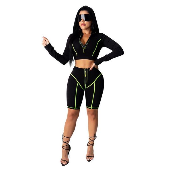 

black bodycon playsuits jumpsuit women romper long sleeve bodysuits zipper high waist sports overalls 2 pieces set women's jumpsuits &, Black;white