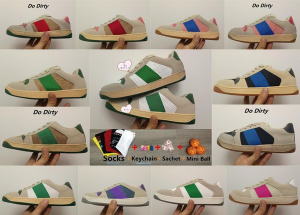 

italy dirty leather shoes luxury designer sneaker men women screener webbing sneakers stripe lace-up tennis fabric canvas sports trainer cas, Black