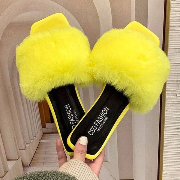

luxury fur women slippers autumn winter furry indoor home slippers antiskid outdoor female large size elegant slides women, Black