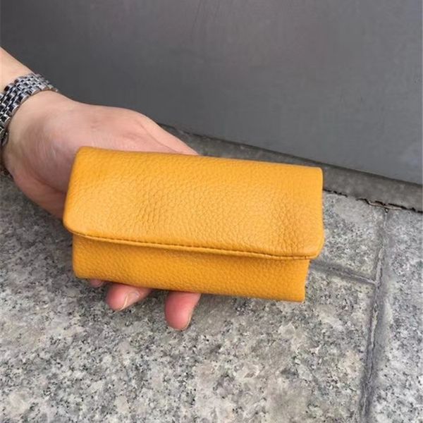 

design purse leather mini key case chain simple soft leather lovers car men's and women's key case, Brown;gray