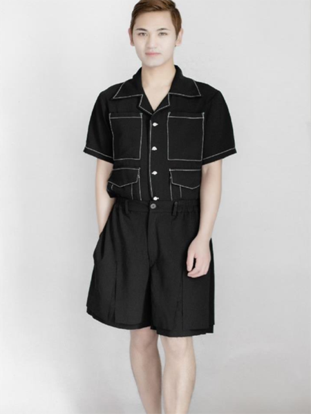 

men's fashion trend small crowd design double four-sided broken casual shorts loose personality large size performance suit, White;black