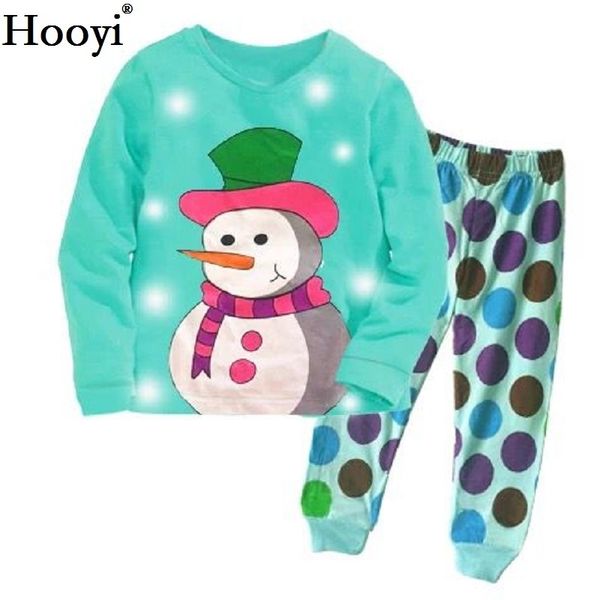 Turkuaz Mavi Bebek Kız Pijama Giyim Suits Noel Hediyesi Çocuk Giyim Setleri Için Pamuk Pijamas Kardan Adam Pijama Dot 210413