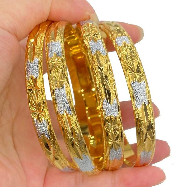 

bangle dubai bangles for women ethiopian wedding bracelets classic african gift 24k gold silver color two-tones bracelet, Black