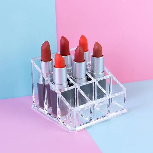 

1pc 9-grid lipstick storage rack dividing box cosmetic case and boxes transparent acrylic organizer & bins