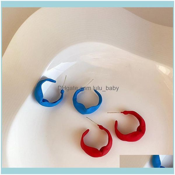 Jewelrykorean Simple Royal Blue Red Orecchini a forma di C per le donne Metallo Cerchio irregolare Geometrico Cerchio aperto Gioielli minimalisti Hie Drop Deli