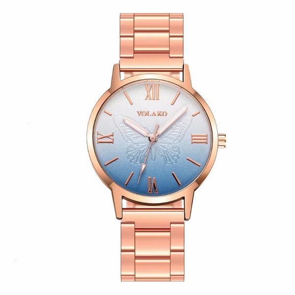 

wristwatches yolako women gradient butterfly wrist watch luxury rose gold stainless steel quartz watches relogio feminino, Slivery;brown