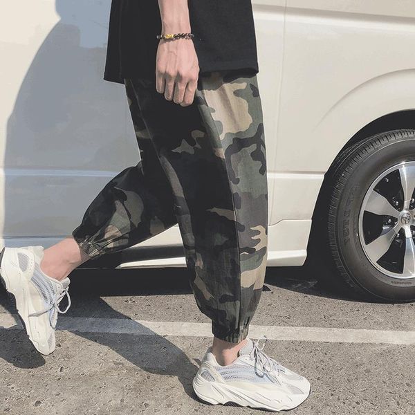 

men's pants 2021 leggings overalls camouflage casual all matching summer american style thin section loose street, Black