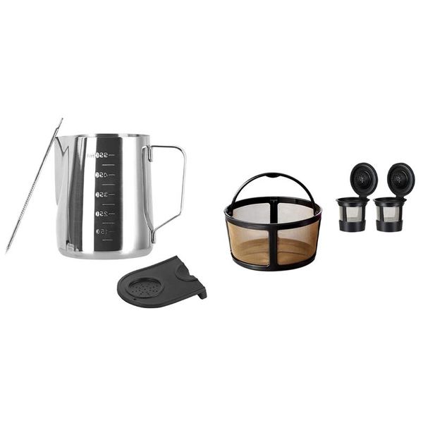 

coffee filters cup basket filter,reusable single with espresso milk frothing pitcher jug garland