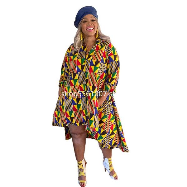 

ethnic clothing african dresses for women colorful geometric print 2021 spring long sleeve loose dress fashion irregular streetwear, Red