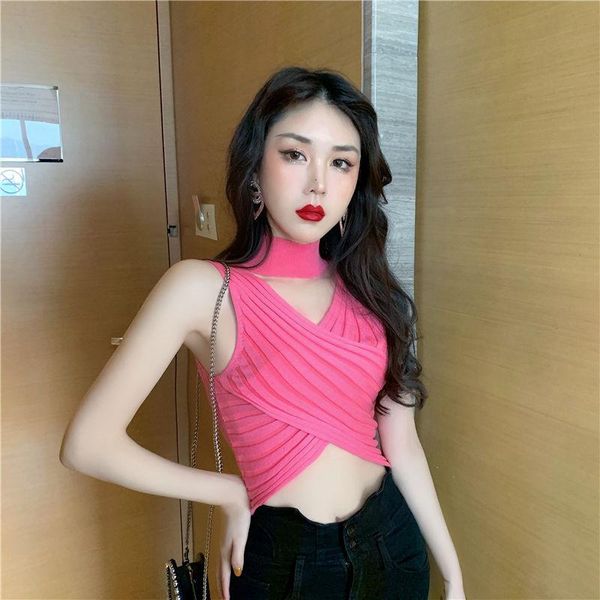 

women's tanks & camis summer tank women white 2021 casual fitness short vest pink knitted deep-v crop