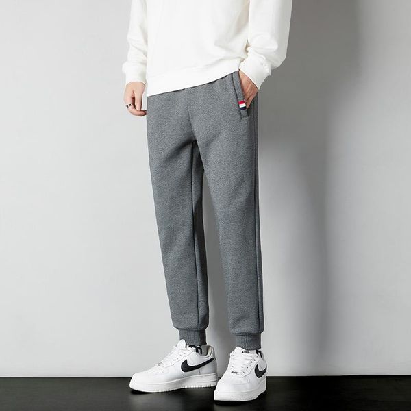 

men's pants 2021 winter fashion mens fleece jogger warm drawstring straight rib leg sweatpant men plus size 4xl, Black