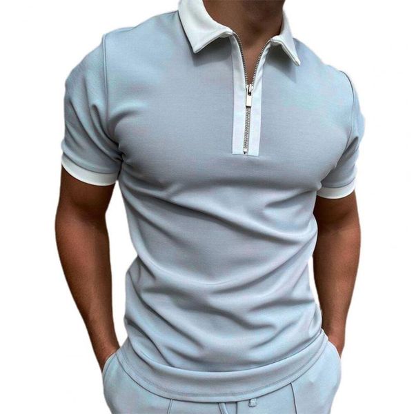 

men's casual shirts men shirt color matching short sleeve lightweight summer zipper male for work high quantity streetwear, White;black