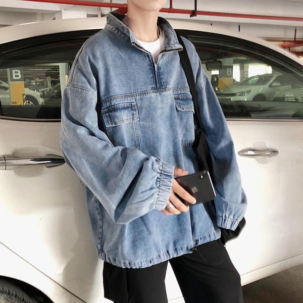 

men's jackets korean style pullover denim jacket fashion retro casual mens streetwear wild loose hip-hop bomber men, Black;brown