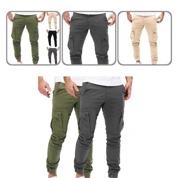 

men's pants jogging cool breathable mid waist cargo multi pockets for home, Black