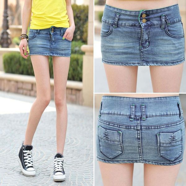 

denim short package hip womens skirts mini korean animal print version thin and low waist dq934, Black