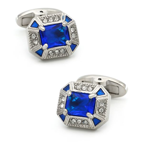 

men's luxurious crystal cufflinks copper material blue color, Silver