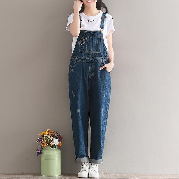 

women's jumpsuits & rompers women loose ripped denim ladies washed casual overalls female 2021 autumn, Black;white