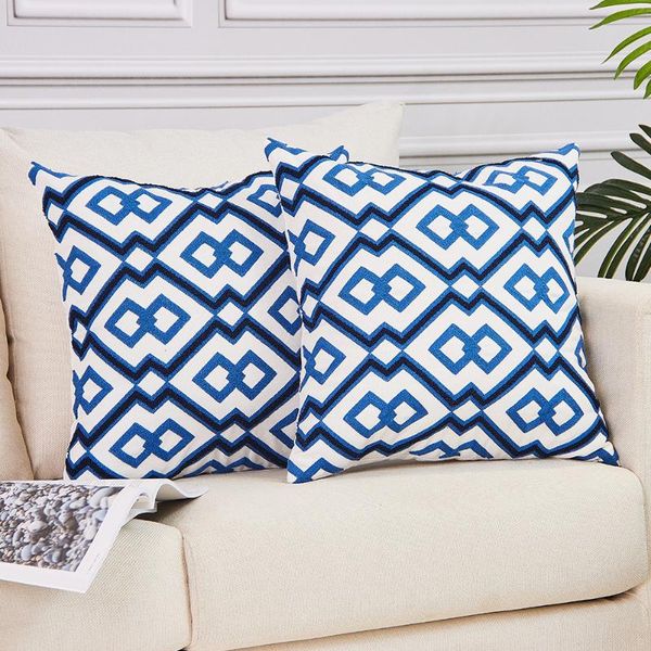 

cushion/decorative pillow geometric embroidered case square cushion cover canvas throw covers christmas decoration for sofa couch blue 1pc