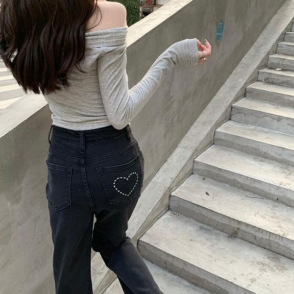 

women's jeans high waist slimming denim trousers, Blue