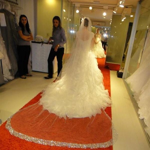 

bridal veils luxury bling 3m cathedral wedding veil beaded crystals edge accessories with comb, Black