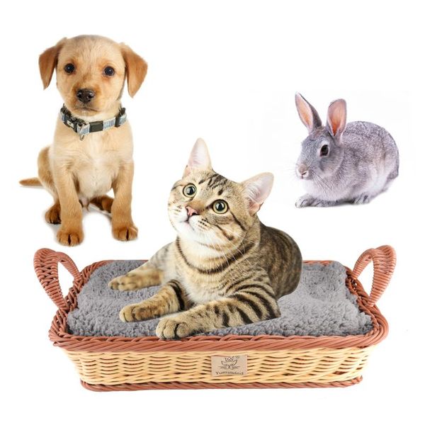 

rectangle cat bed with plush blanket round soft pet basket nest for cats accessories beds & furniture