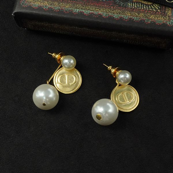 

/ round brand letter tassel pearl earrings women's net red temperament brass, Golden