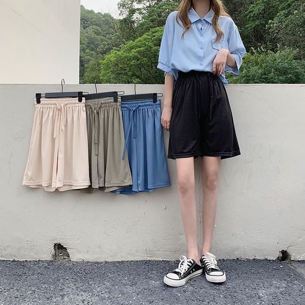 

women's shorts casual summer all-match large size loose wide-leg, White;black