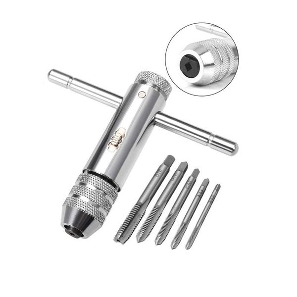 

hand tools 6pcs/set t-handle ratchet tap wrench with m3-m8 machine screw thread metric plug wrenches adjustable 3-8mm