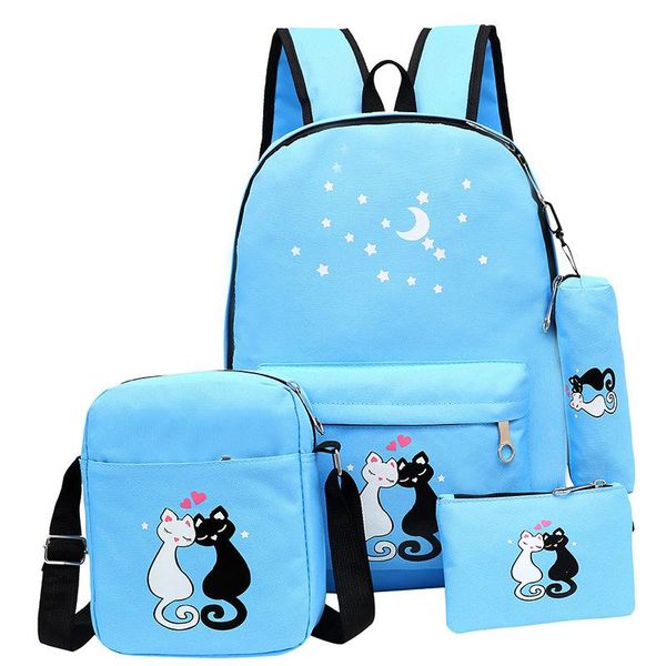 

backpack cute cat print for teenager school bag korean rucksack girl shoulder 4 set