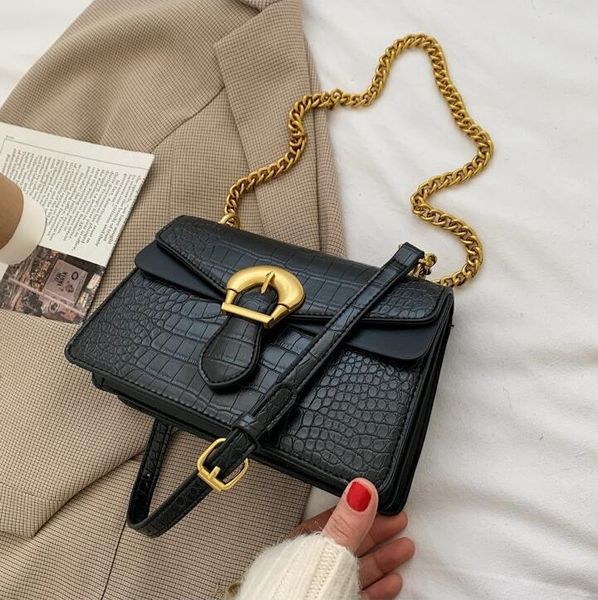 

factory wholesale women handbag retro leather chain bag western style joker alligator handbags street trend shaping leathers shoulder bags, Black;red