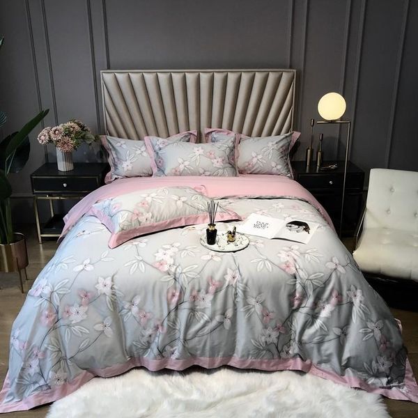

bedding sets 100%tencel soft premium  king size 4pcs set flowers leaves branch pattern vintage duvet cover bed sheet pillowcases