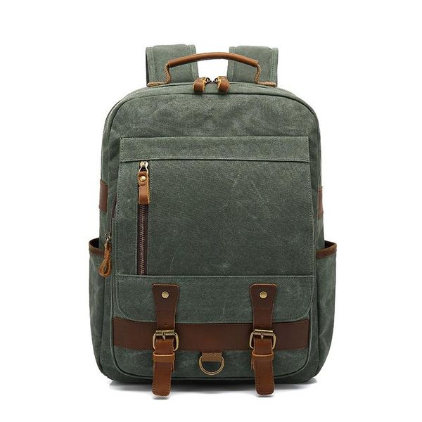 

backpack men canvas shoulder bag portable outdoor travel leather leisure male women waterproof oil wax arrive