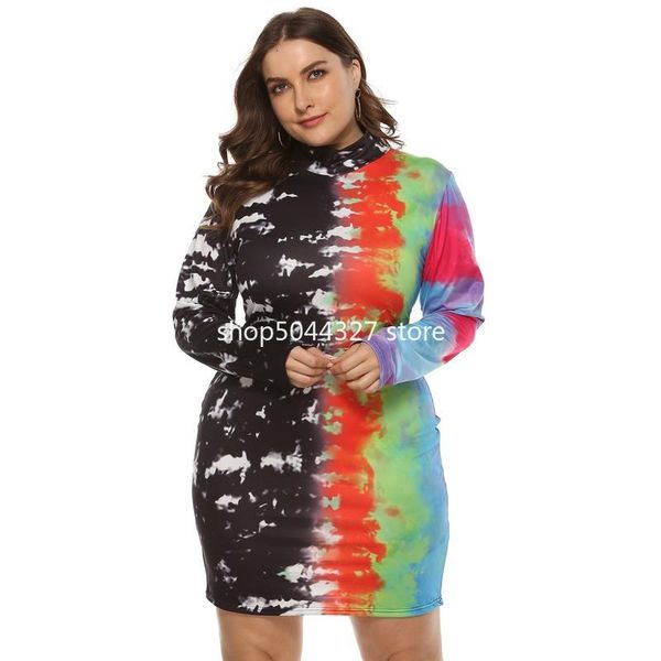 

casual dresses autumn women dress long sleeve turtleneck plus size office lady style irregular printed wholesale drop, Black;gray